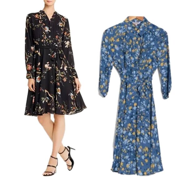 🔥🆕 Nanette Lepore Pintucked Floral Print Long Sleeve Midi Dress size 2 NWT - Picture 1 of 16